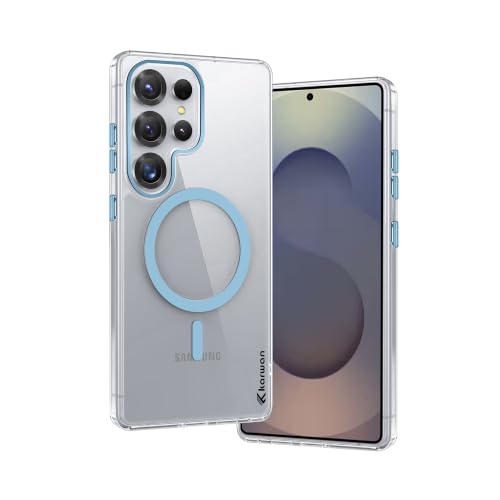 Image of KARWAN Crystal Clear Transparent Back Cover Case with Camera Protection,Compatible with Samsung S24 Ultra, Anti Yellow Clear Shockproof Scratch Resistant Case with Magnetic MagEaze Wireless Charging