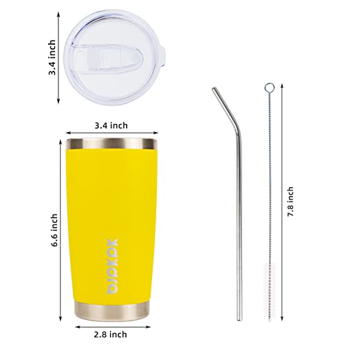 Image of BJPKPK 20 oz Coffee Tumbler with Lid, Straw, Insulated Stainless Steel Mug | Double Wall Vacuum, Keeps Hot /Cold, BPA Free, Leak Proof, Iced Coffee Cup Fit Car Holder, Travel & Beach Ready, Goldenrod