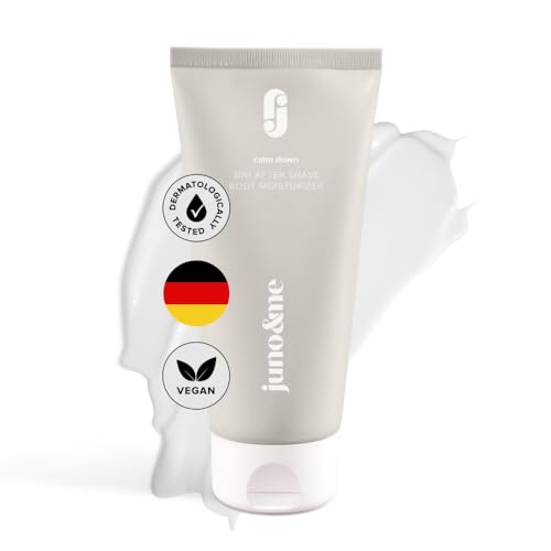 juno & me – 3in1 After Shave Body Moisturizer: After Shave, Bodylotion & After Sun in Einem - Skincare gegen Rasurbrand, trockene & sonnenstrapazierte Haut - Sheabutter, Aloe Vera & Glycerin - 200ml