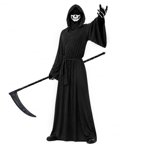 Grim Reaper Costumes Set for Adult Halloween Scary Ghost Hooded Robe