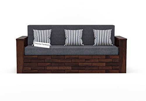 Image of Douceur Furnitures Solid Sheesham Wooden Sofa Cum Bed Queen Size with Storage for Living Room | Wooden Foldable 3 Seater Sofa Cum Bed with Headboard Folding Double Bed for Home Bedroom (Walnut)