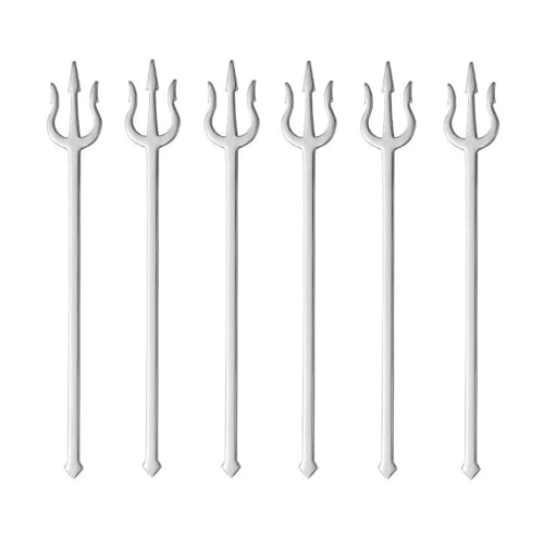 Pinenjoy 6 tenedores de frutas con forma de tridente de 5.1 pulgadas, tenedores de cóctel únicos de acero inoxidable 18/10 (304) para postre, pepinillos, pasteles, ensaladas, fiestas, charcutería