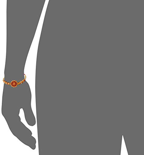 Image of OM Wooden Beads Rakhi for Men with Greeting Card and Roli Chawal Tilak (Gold) (RCA04)