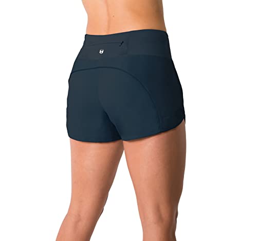 Tough Mode Womens 3" Lightweight Running Wod Volleyball Shorts Workout Mesh Liner Zip Pocket Navy #TOP2