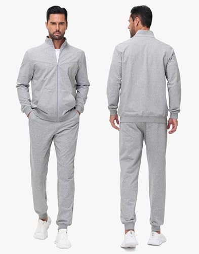 JWM Men's Cotton Sweatsuits - Full Zip Sweat Shirts & Jogging Track Athletic Running Loungewear Casual Suits 2 Piece Set4
