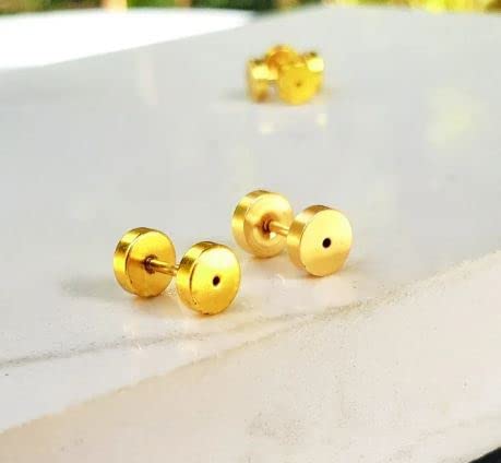 Brinco Masculino Falso Alargador 6mm Aço Dourado - PAR