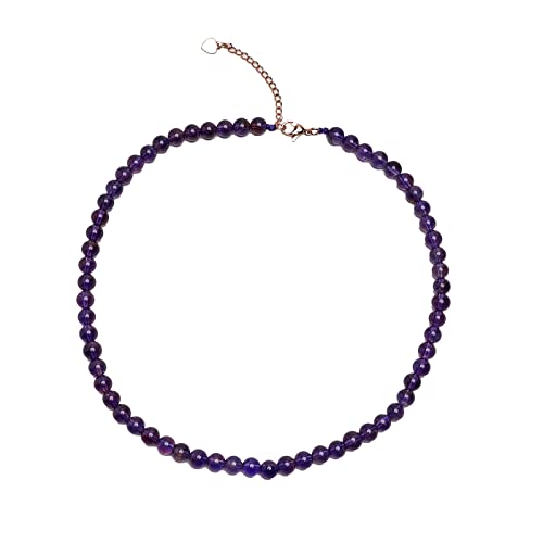 TreasureBay Collier de perles fait à la main pour femmes et filles - Perles rondes de 6 mm Pierres précieuses naturelles Cristal de guérison Stack Layer Choker Bijoux (Améthyste)