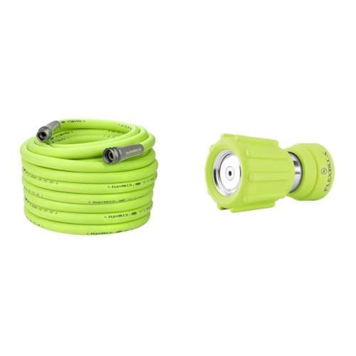 Flexzilla Garden Hose 3/4 in. x 100 ft., Heavy Duty, Lightweight, Drinking Water Safe, ZillaGreen - HFZG6100YW-E & Garden Hose Nozzle - Heavy Duty Twist Action, NFZG62, ZillaGreen™