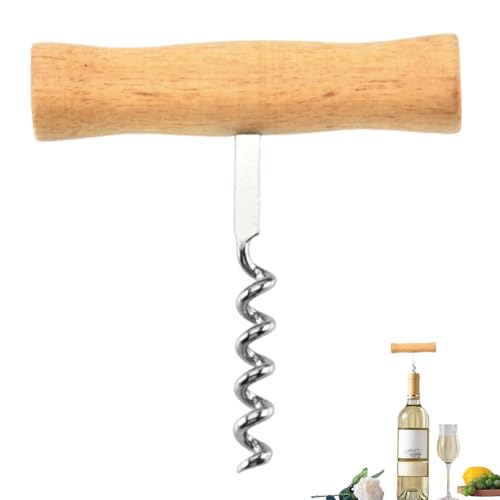 Sacacorchos con mango de madera, sacacorchos clásico estilo T, abridor de vino, diseño ergonómico, simple, divertido, de acero inoxidable, portátil, fácil de atornillar y sacar el sacacorchos para