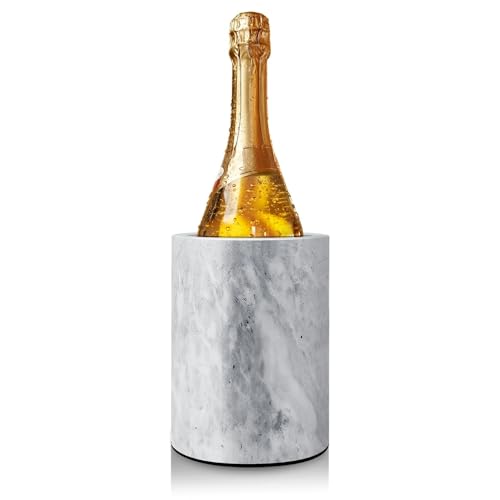 Flexzion Kitchen Tool Crock Utensil Holder and Wine Cooler Chiller, Natural White Marble 5" x 7" Inch, Unique One-Of-A-Kind Pattern Stone Container for Spoon, Spatula, Wine Bottle Holder Cre...