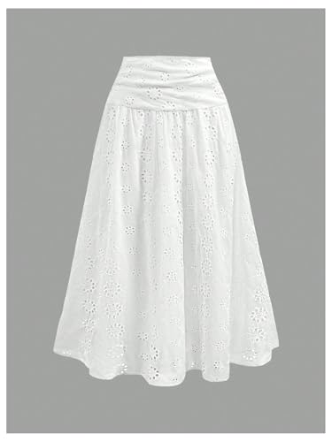 GORGLITTER Women's Lace Flowy Maxi Skirt Embroidery Eyelet Tiered A Line Long Skirt Boho Casual Skirts4