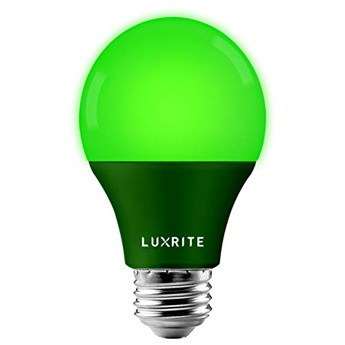 LUXRITE A19 LED Green Light Bulb 60W Equivalent Non-Dimmable UL Listed E26 Standard Base Indoor Outdoor Porch Christmas Decoration Party Holiday Event Home Lighting