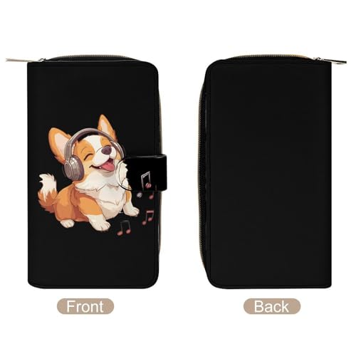 Music Corigi Dog Womens PU Leather Wallet Long Purse Clutch Organizer for Office Travel3