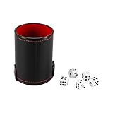Laroal Würfelbecher-Set mit 5 Würfeln, Kunstleder-Würfelbecher mit Deckel, professioneller, leiser Shaker für Party-Brettspiele, Familienspiele, Leder-Stiftehalter, Schreibtisch-Organizer, Rot