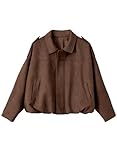 EVALESS Jackets for Women Faux Suede Bomber Jackets Casual Long Sleeve Fall Coats Fashion 2025 Zip Up Cropped Jacket Trendy Winter Warm Outerwear with Pockets Brown XX-Large