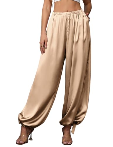 Perfashion - Perfashion Satin Pants for Women - Silky Light Champagne Balloon Harem Loose Joggers for Lounge and Concert Outfits - Best Deal on Amazon