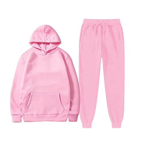 Survêtement pour homme rose avec sweat à capuche ensemble polaire chaud taille XL