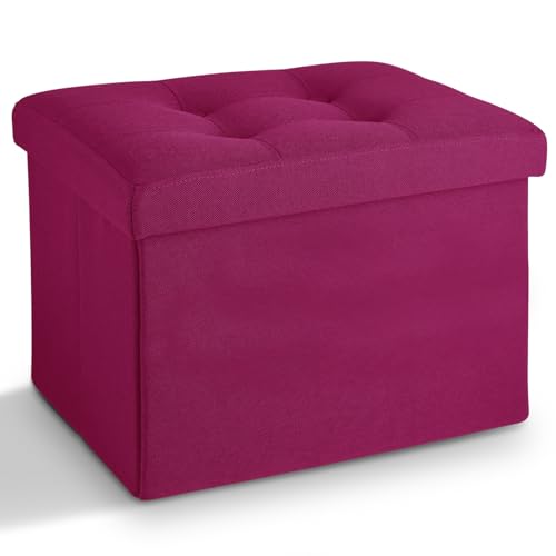 LINMAGCO Small Storage Ottoman Stool Foot Rest Stool Under Desk Stool Short Folding Ottoman Linen Cloth ROSEO 17X13X13IN