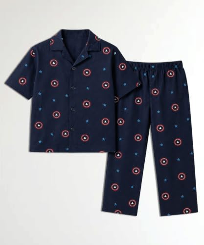 Image of 3BROS Unisex Pure Cotton Short Sleeve Kids Night Dress for Boys & Girls Nightwear /Sleepsuit /Sleepwear /Loungewear Night Suit for Boys and Girls Top and Pyjama Combo Set