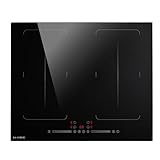 KLAMER Induktionskochfeld 60 cm, 4 Zonen mit 2 Flexzonen, 7400 Watt, Boost Funktion, 9 Leistungsstufen, Timer 99 min, Kindersicherung, Kratzfeste Glasoberfläche