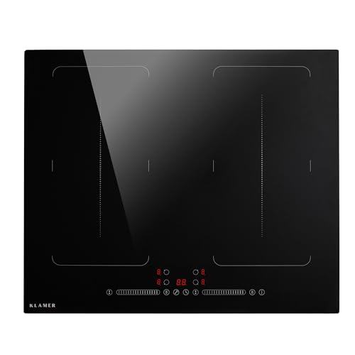 KLAMER Induktionskochfeld 60 cm, 4 Zonen mit 2 Flexzonen, 7400 Watt, Boost Funktion, 9 Leistungsstuf