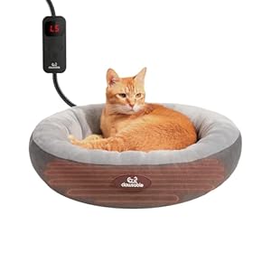 clawsable Cama térmica para gatos medianos y grandes, cama térmica suave y acogedora de 20 pulgadas para mascotas con tiempo y temperatura, almohadilla térmica ajustable para mascotas para gatos de