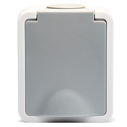 MC POWER Feuchtraum Steckdose Aufputz | Fix | Einzelsteckdose Steckdose 1-fach Steckanschluss, 250V 16A, IP54, AP grau