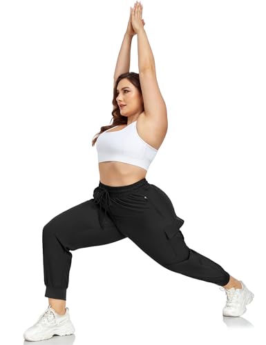 FOREYOND Plus Size Cargo Pants for Women Lightweight Quick Dry Hiking Pants Cropped Joggers Pants with Zipper Pockets4