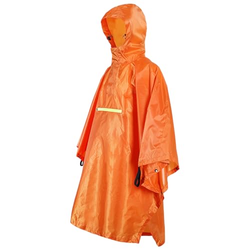 Hooded Rain Poncho, Waterproof Rain Jacket Poncho, Long Hooded Raincoat, Lightweight Unisex Hiking Hooded Raincoat Jacket, with Reflective Strip, for Outdoor Activities (Orange)2