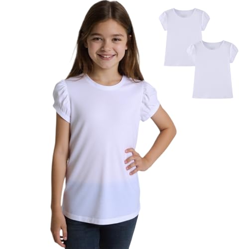 Huata Girls Short Puff Sleeve Tee Basic T-Shirt 2 Packs Crewneck2
