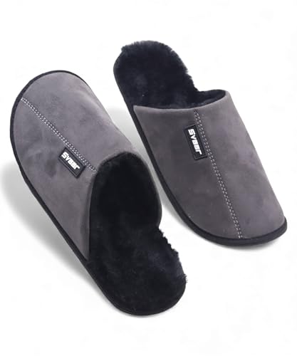 Image of SVAAR Men's Warm Winter Slippers, Cozy Fur Flip Flop Slip-On House Shoes, Indoor Bedroom Slides & Closed-Toe Home Clogs Sandals