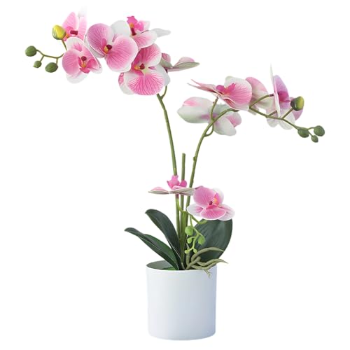 Jonuin Artificial Orchid Flowers in Pots, Artificial Orchid, Realistic Fake Orchids, Faux Orchid Plant, Film Orchid Phalaenopsis for Indoor Home Office Wedding Decor, Table Centerpieces (Pink)