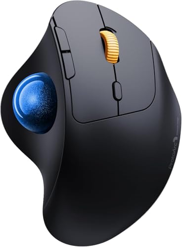 Image of ProtoArc Wireless Trackball Mouse, EM04 Ergonomic Bluetooth Rollerball Mouse Rechargeable Computer Laptop Mouse, 3 Device Connection, Compatible with PC, iPad, Mac, Windows-Navy Ball