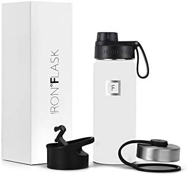 IRON °FLASK Camping & Hiking Hydration Flask with Spout, Wide Mouth Insulated Stainless Steel Sports Water Bottle - 18 oz Winter White