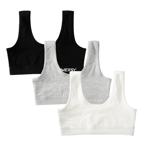 INNERSY Girls' Sports Bra Cotton Comfortable Wireless Training Bra for Teen Girls 3 Pack
