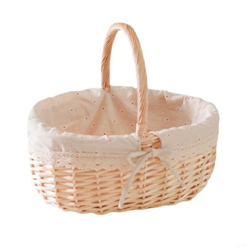 Paquete de 2 cestas de almacenamiento de ratán para verduras y frutas, cestas de transporte de mimbre blanco con asas para organización de cocina y recogida de jardín, 25 x 20 x 26 cm