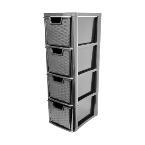 Khanary Plastic Storage Drawer 4-Tier Rattan-Effect Organizer- Study Stationery Jewelry Cosmetics Stylish Multi-Purpose Solution Home Kitchen Office Medium 62(H) x 25(D) x19(W)-Black