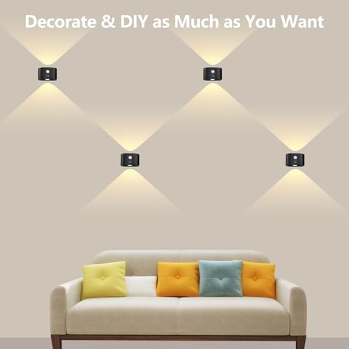 Image of UP&Down Light Source Wall Sconces with Motion Sensor, Cordless LED Wall Night Lights 360Rotate & Rechargeable Battery Operated, 3 Brightness, Indoor Motion Detection Wall Lamps for Pictures Corridor