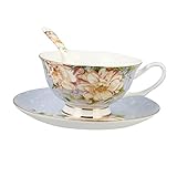 TASSES AMERICANO : en matière céramique, cette tasse et pratique. équipé d'une soucoupe et d'une cuillère, avec un style rétro unique et un motif floral, ce le rend pratique et décoratif.