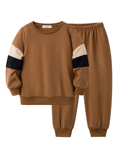 Arshiner Boy Clothes 2 Piece Color Block Sweatshirt and Pants Set Fall Winter Outfit for Toddler and Kids 2-9 Years