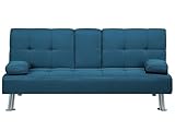 Beliani Sofá Cama 3 plazas de Tela Azul Mesa abatible Convertible Click clack Moderno Roxen