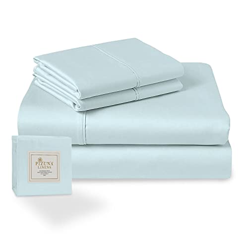 Pizuna 100% Cotton Single Bed Sheet Set Baby Blue, 400 Thead Count Long Staple Cotton Bedding Set 180x280 cm