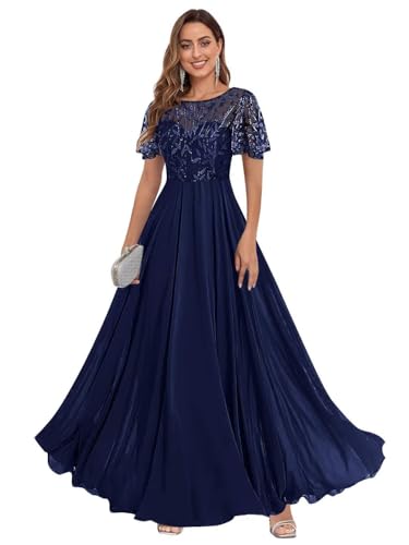 Sequin Applique Chiffon Mother of The Bride Dresses for Women Short Sleeve Mother of The Groom Dresses for Wedding4