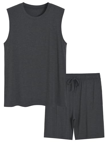 Latuza Men's Bamboo Viscose Tank Top and Shorts Pajamas Set