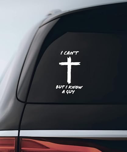 UNLRAE 2PCS Car Stickers,I Can’t But I Know A Guy Automotive Decals,Car Accessories Jesus Christian Cross Bumper Stickers,Suitable for All Cars Trucks Vans SUVs Bumper Windows Decoration (White)
