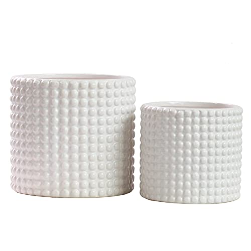 Napco Keramik-Blumentopf Mit Noppenmuster – 11,4 Cm, Weiß – Dekorativer Übertopf Für Innen & Außen