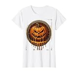 Melting Jack O Lantern Dripping Wax Pumpkin Face T-Shirt, Women, White, X-Large