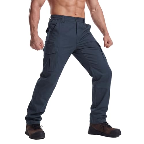 LOOGU Men's Water Resistant Tactical Pants, Ripstop Cargo Pants with 8 Pockets Hiking Work Outdoor 36W x 30L Navy