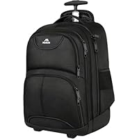 MATEIN Travel Backpack with Wheels, 18 Inch Laptop Backpack Wheeled Trolley Carry On Luggage Suitcase Backpack with Laptop Compartment Laptop Rucksack for Women, Men, Work, Business, College, Black
