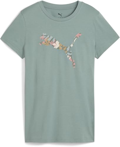 PUMA Graphics Floral Cat Logo tee, Camisetas Unisex Adulto, Green Moon,
